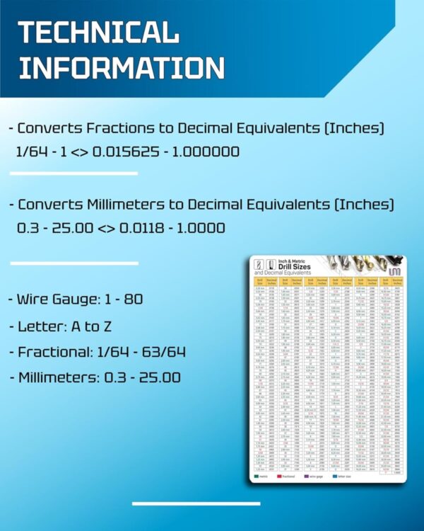 Inch/Metric Drill Size & Decimal Equivalents Magnetic Chart - Image 2